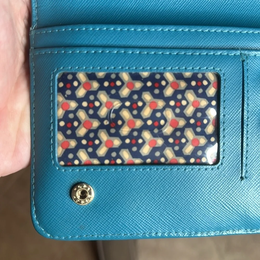 TORY BURCH Zip Around Snap Blue Leather Logo Wallet Clutch